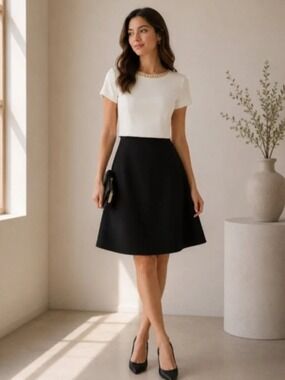 Ted Baker Ailia Black Cream Layered Dress Gold Chain Detail Cocktail Size 0 0431